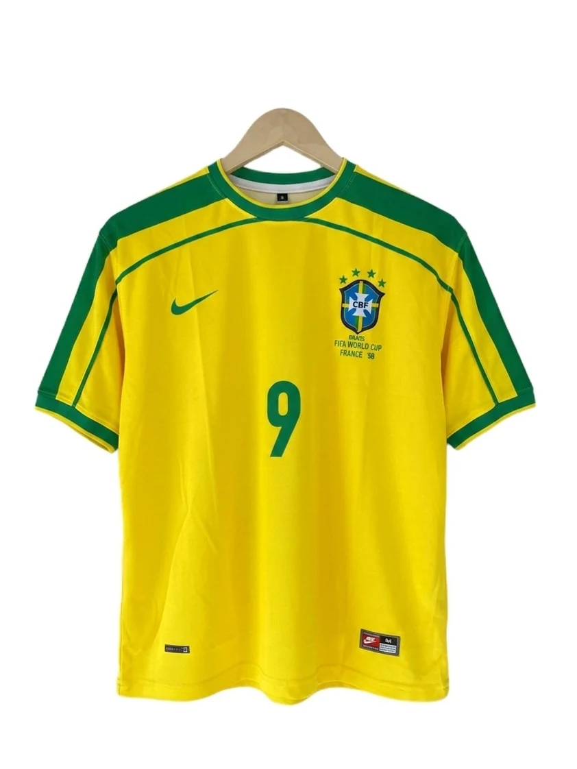 Brazil 1998 Home Kit Ronaldo Five Sleeve - P1252 Ms Retro Store - Image 2