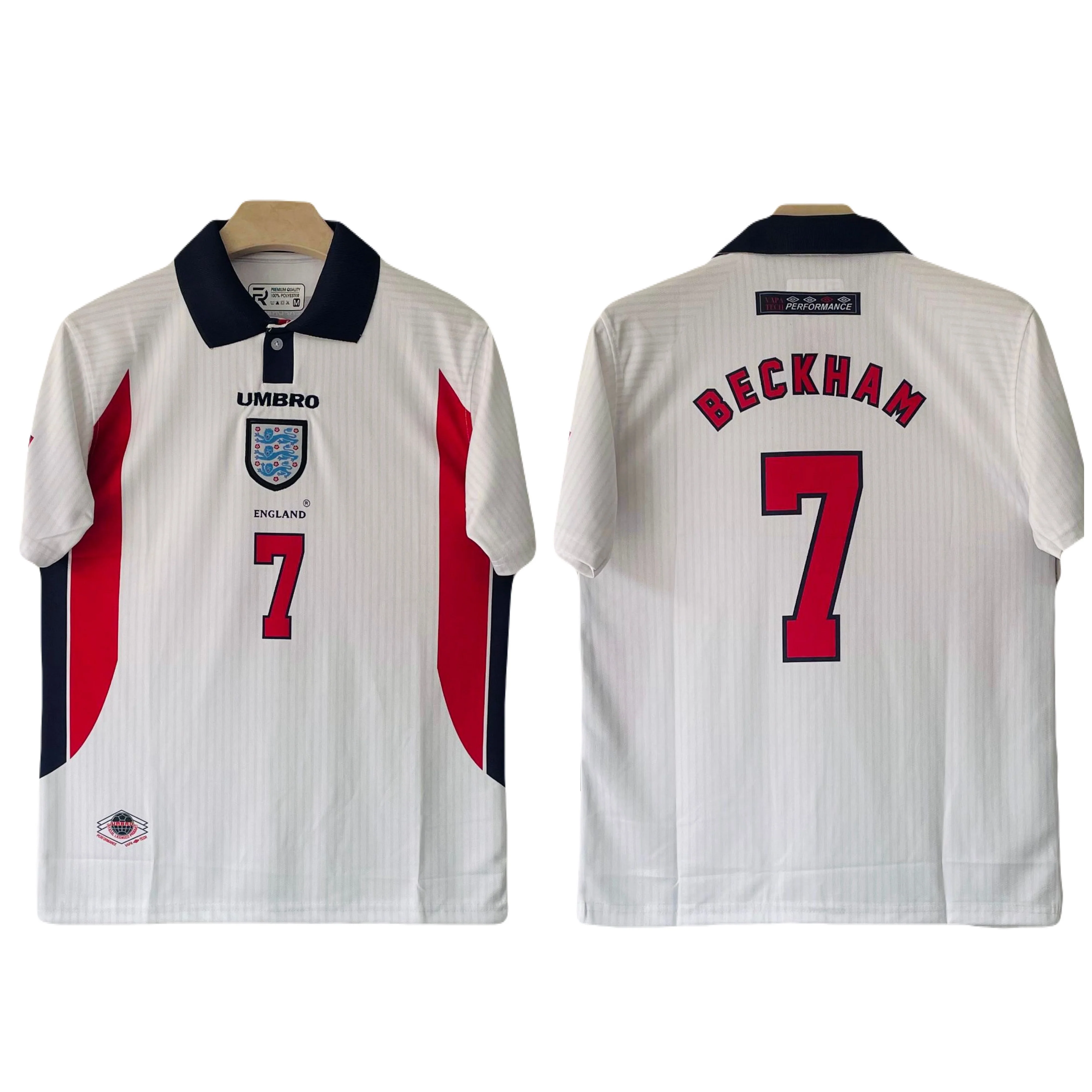 England 1988 World Cup Home Kit Polo Beckham Half sleeve -P1146 Ms Retro Store